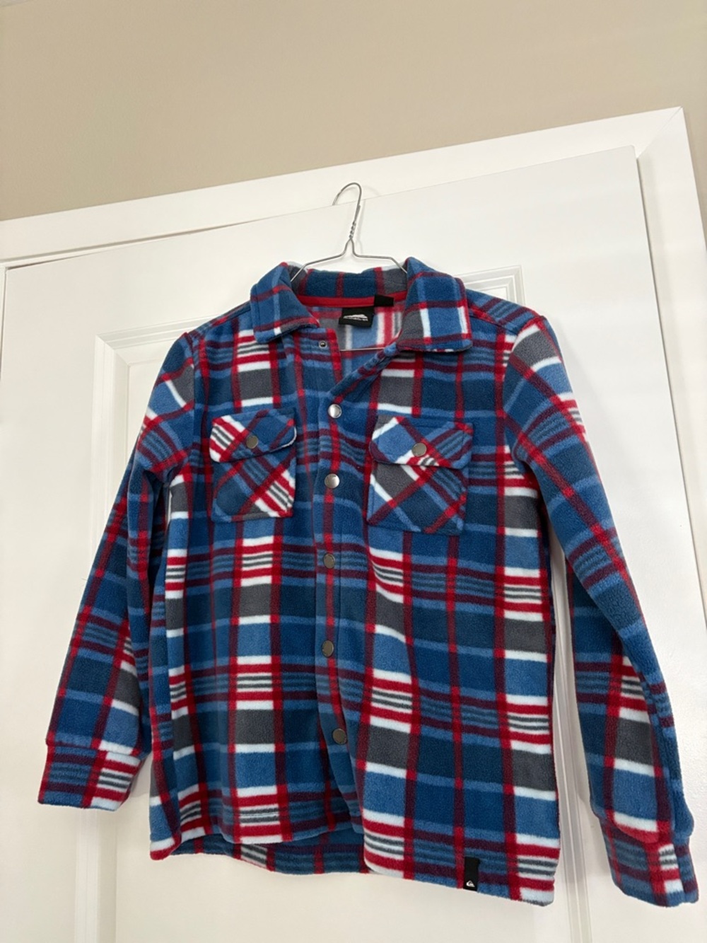 Quiksilver Blue, Red & White Plaid Fleece Button-Front Shirt